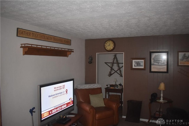 sitting room with a textured ceiling