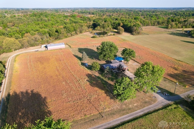 birds eye view of property featuring a rural view