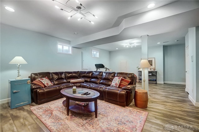 living room with wood-type flooring