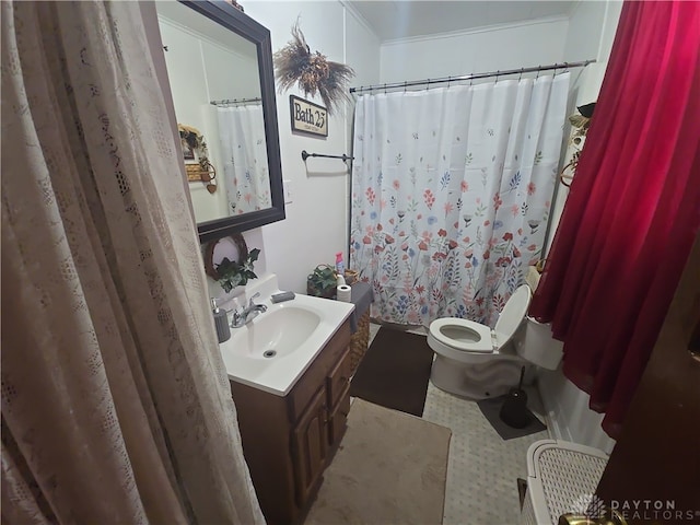 bathroom with vanity, toilet, and walk in shower