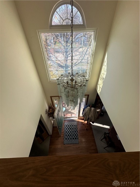 entrance foyer featuring a towering ceiling and dark hardwood / wood-style floors