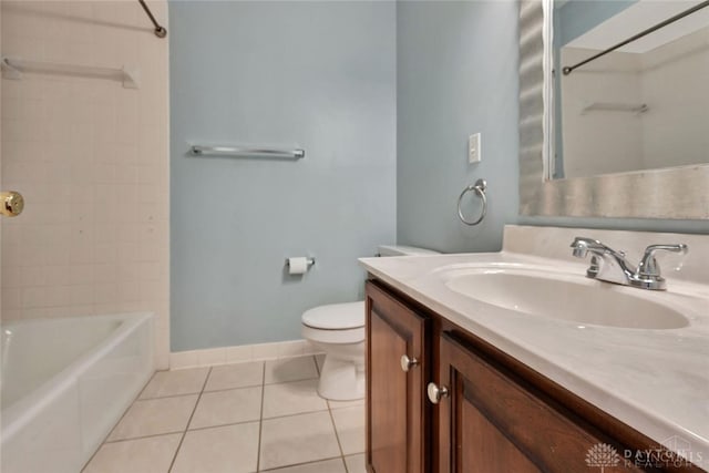 full bathroom with tile patterned flooring, vanity, bathtub / shower combination, and toilet