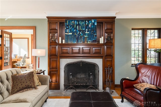 living room featuring ornamental molding