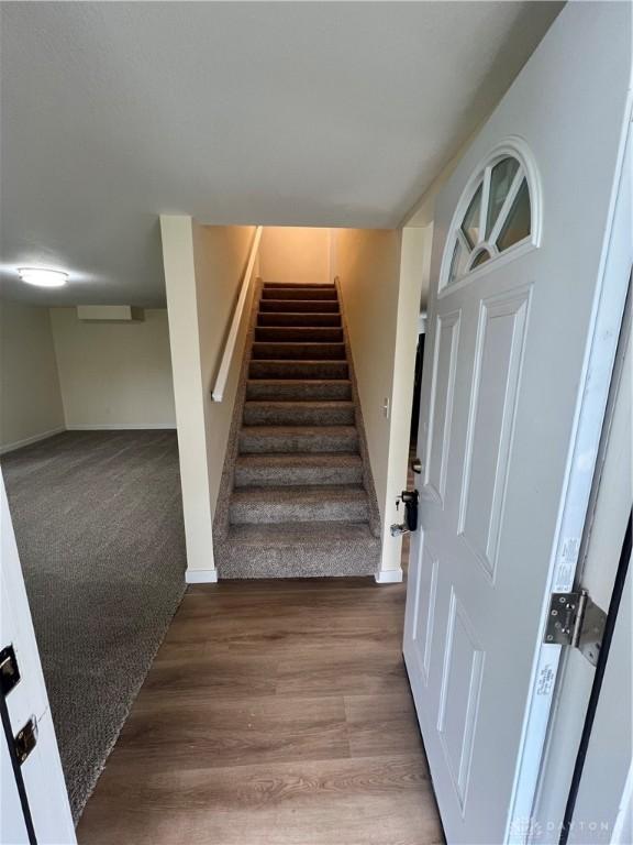 stairs with wood-type flooring