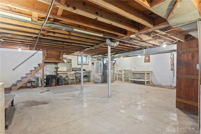 basement with heating unit and water heater