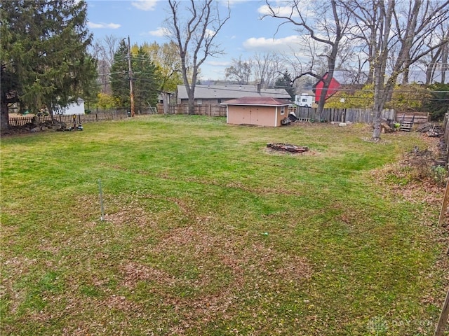 view of yard with a storage shed