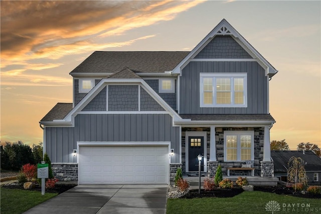 craftsman inspired home featuring a garage