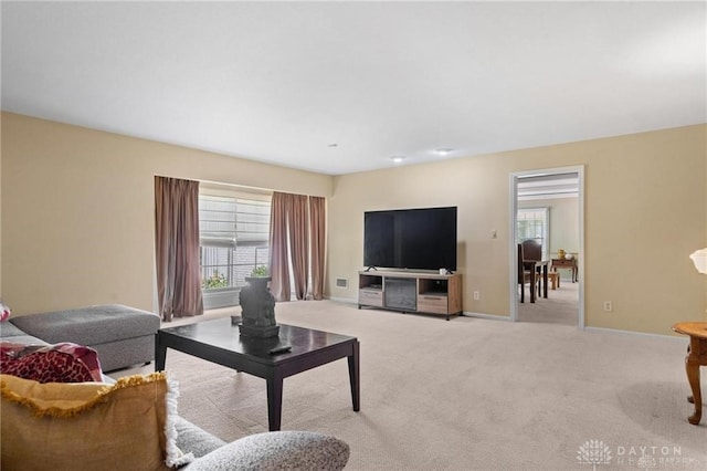 living room with light carpet