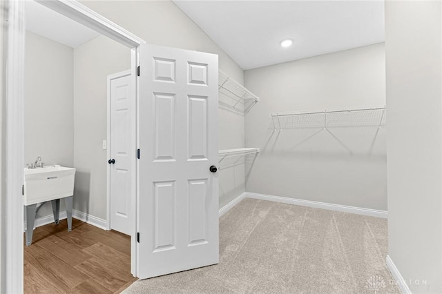 spacious closet with light carpet