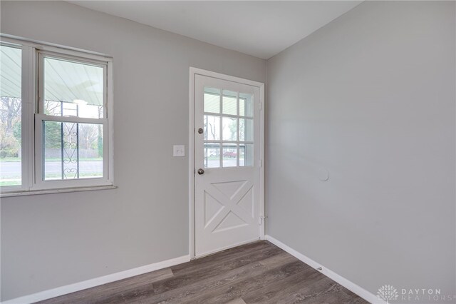 doorway with dark hardwood / wood-style floors