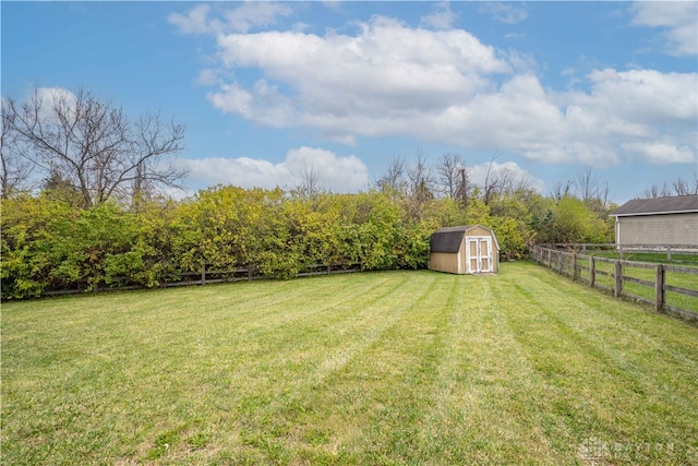 view of yard featuring a storage shed