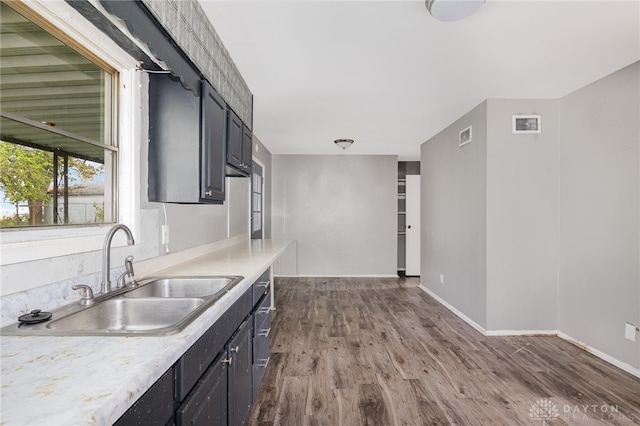 kitchen with sink and dark hardwood / wood-style floors