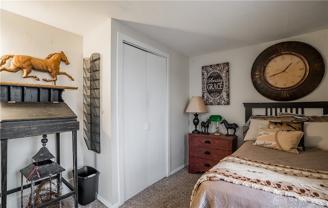 carpeted bedroom with a closet