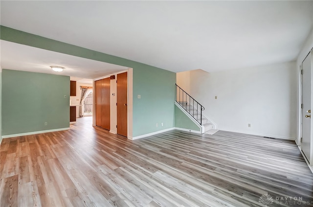 unfurnished living room featuring light hardwood / wood-style flooring