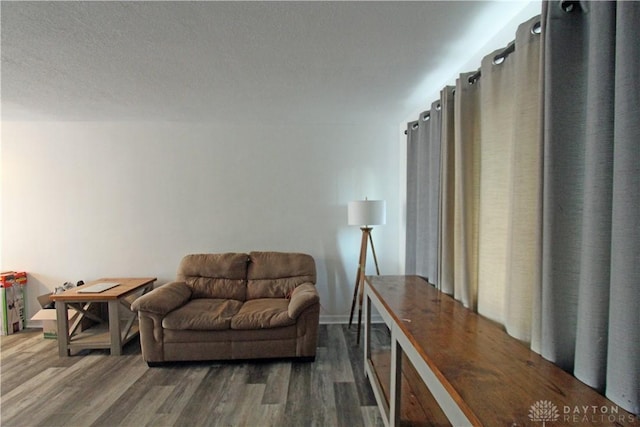 sitting room with dark wood-type flooring