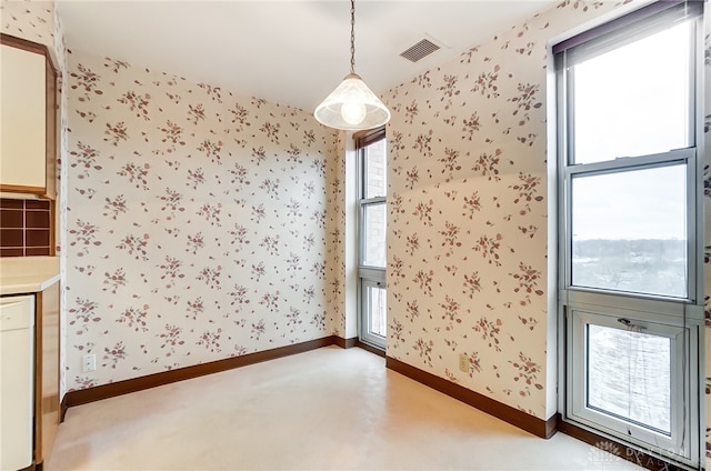 view of unfurnished dining area