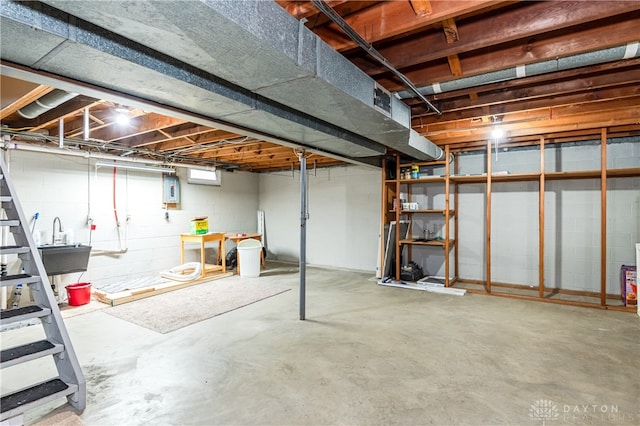 basement with electric panel