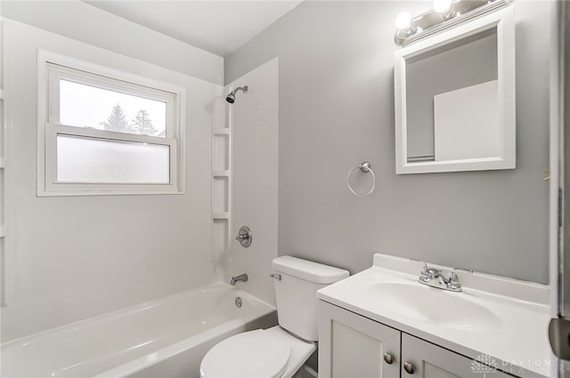 full bathroom with shower / bathing tub combination, vanity, and toilet