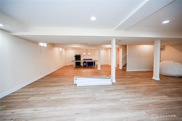 basement with light wood-type flooring