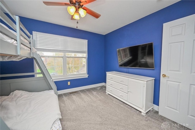 bedroom featuring carpet and ceiling fan