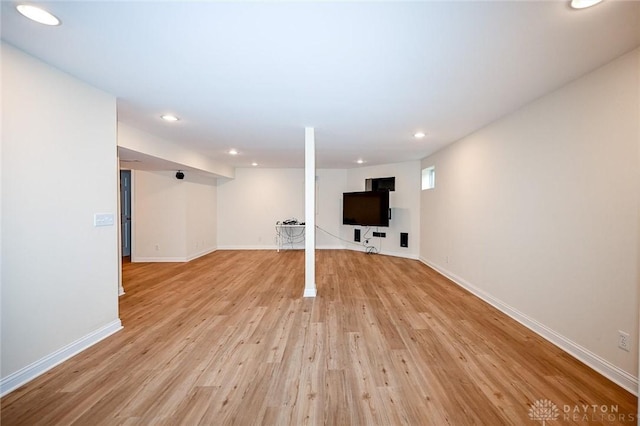 basement with light wood-type flooring