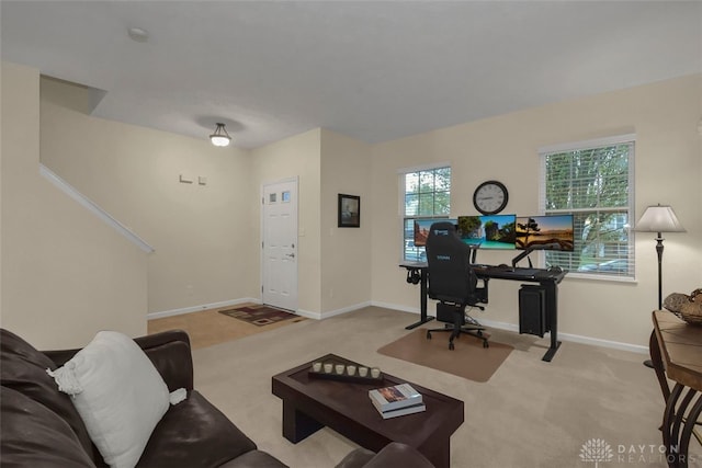 office with light colored carpet