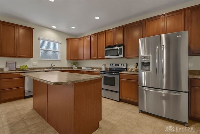 kitchen with a kitchen island and stainless steel appliances