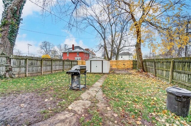 view of yard featuring a shed