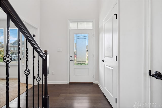 foyer with dark wood-type flooring and a healthy amount of sunlight