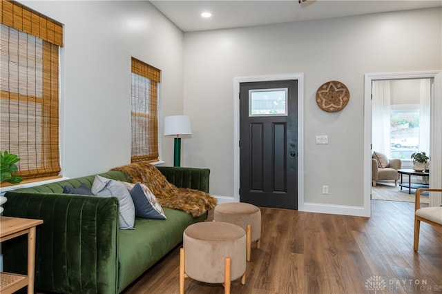 entryway with dark wood-type flooring