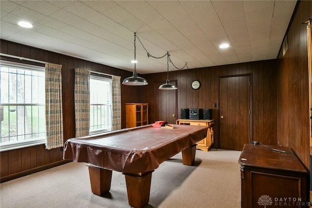 5331 Birchbend Ct, Dayton, OH 45415 - recreation room featuring wood walls, billiards, and light colored carpet