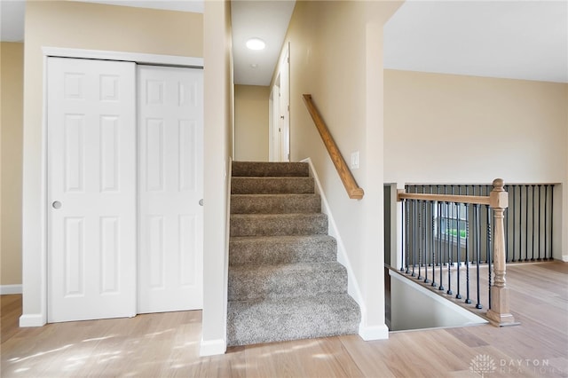 stairway featuring wood-type flooring