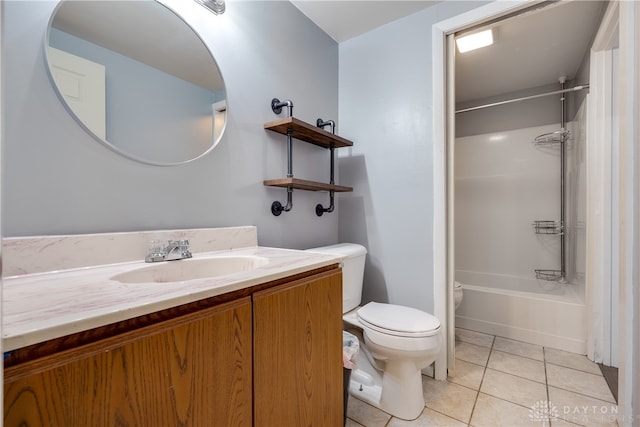 full bathroom with tile patterned floors, vanity, shower / bathtub combination, and toilet