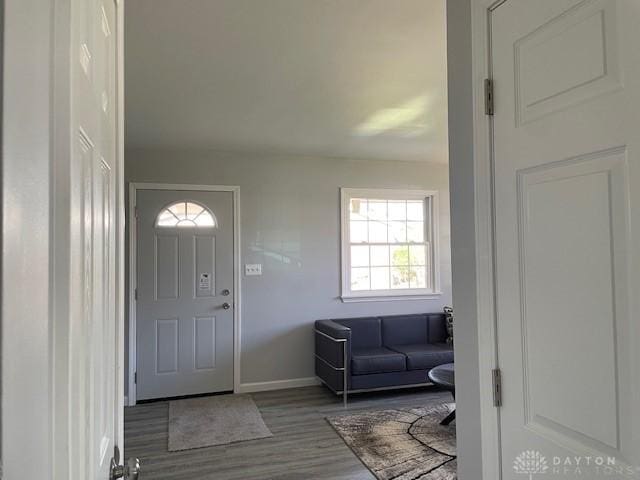 foyer entrance with light hardwood / wood-style floors