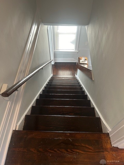 staircase featuring wood-type flooring