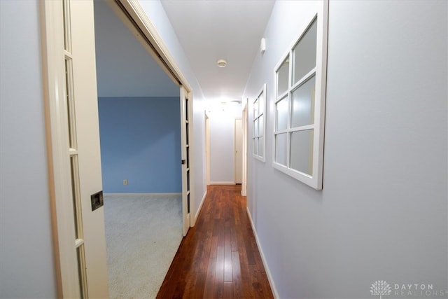 hallway featuring dark wood-type flooring