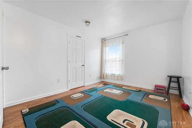 exercise area featuring hardwood / wood-style floors