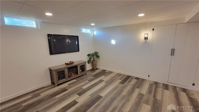 basement featuring hardwood / wood-style flooring