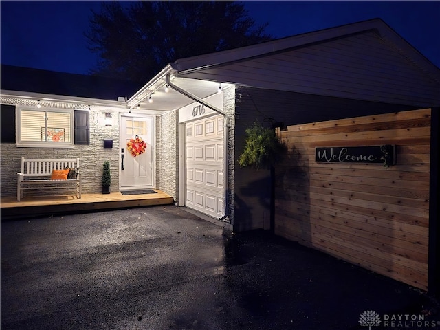 exterior space featuring a garage