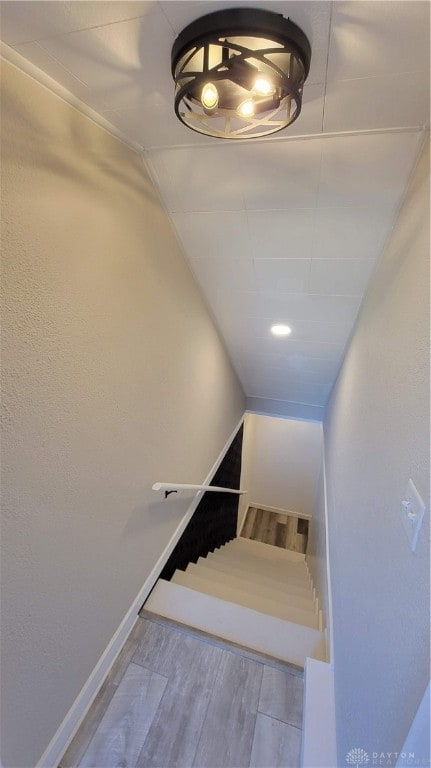 stairway featuring wood-type flooring