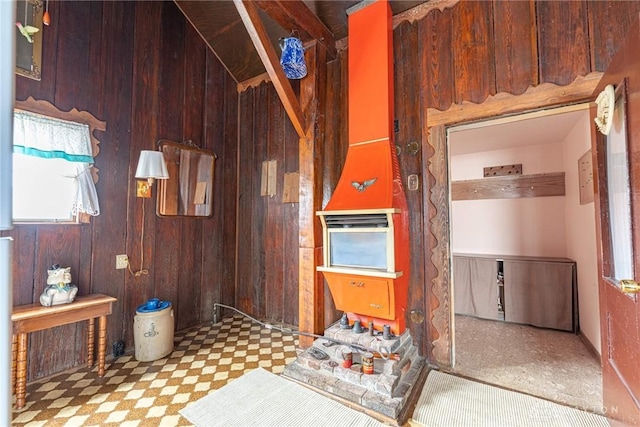 8 W Walnut St, Spring Valley, OH 45370 - kitchen featuring tile patterned floors and wood walls
