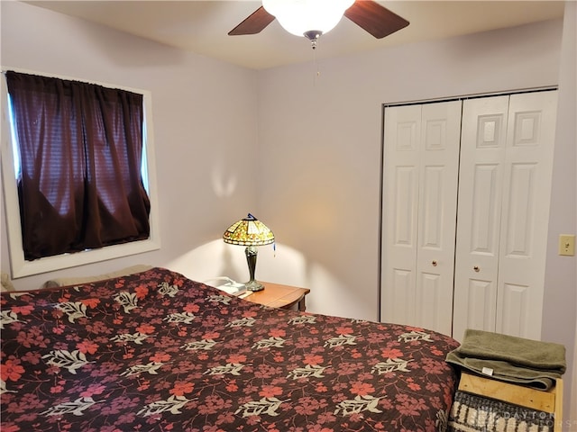 bedroom with a closet and ceiling fan