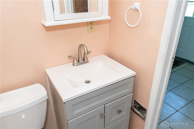 bathroom featuring tile patterned flooring, vanity, and toilet