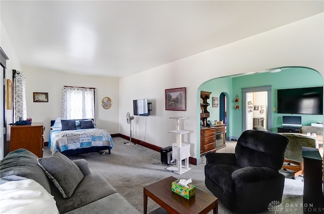 living room with light carpet