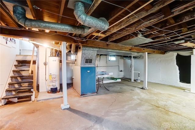 basement featuring water heater