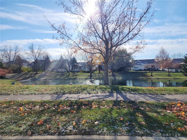 view of yard with a water view