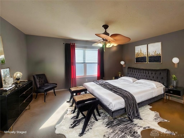 bedroom with carpet floors and ceiling fan