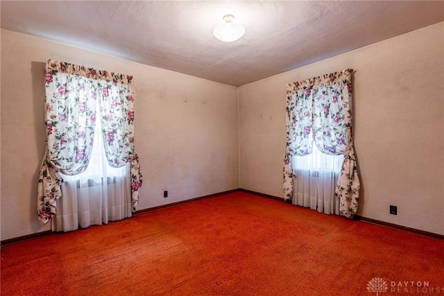 spare room featuring a textured ceiling, carpet floors, and a wealth of natural light