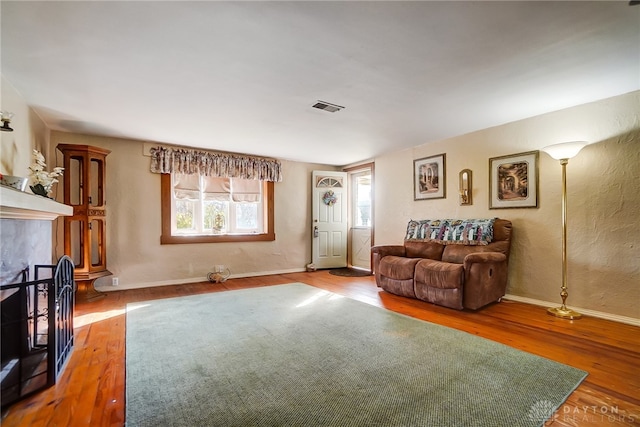 living room with hardwood / wood-style floors