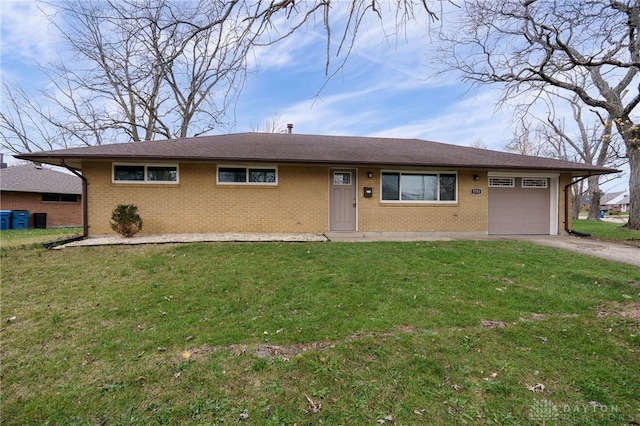 single story home with a front lawn and a garage